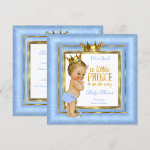 Prince Baby shower Blue White Gold Crown Blonde Kaart