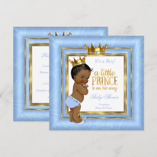 Prince Baby shower Blue White Gold Crown Etnic Kaart (Voorkant / Achterkant)