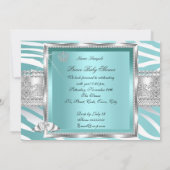 Prince Baby shower Boy Blauwgroen Blue Mint Zebra Kaart (Achterkant)