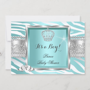 Prince Baby shower Boy Blauwgroen Blue Mint Zebra Kaart