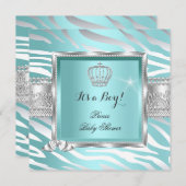 Prince Baby shower Boy Blauwgroen Blue Mint Zebra Kaart (Voorkant / Achterkant)
