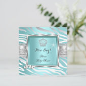 Prince Baby shower Boy Blauwgroen Blue Mint Zebra Kaart (Staand voorkant)