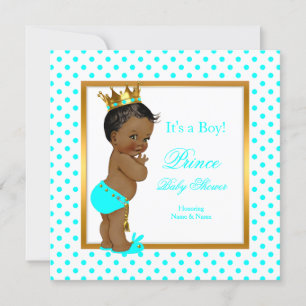 Prince Baby shower Boy Blauwgroen Polka Dot Etnic Kaart