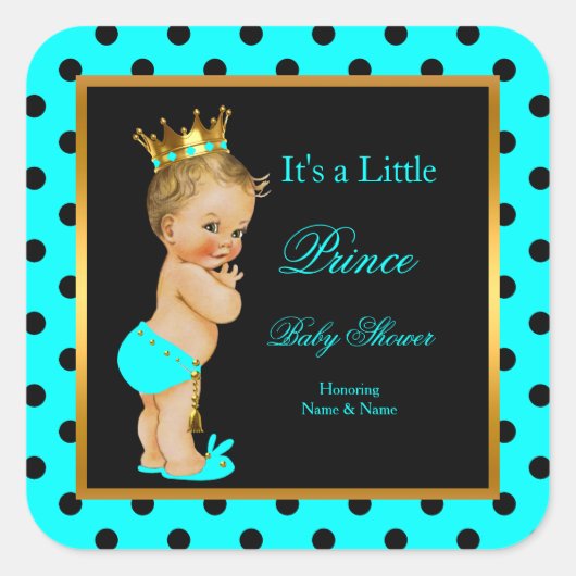 Prince Baby shower Boy Blauwgroen Zwart Blond Vierkante Sticker (Voorkant)