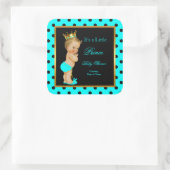 Prince Baby shower Boy Blauwgroen Zwart Blond Vierkante Sticker (Tas)