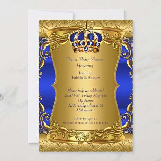 Prince Baby shower Boy Blue Gold African American Kaart (Achterkant)