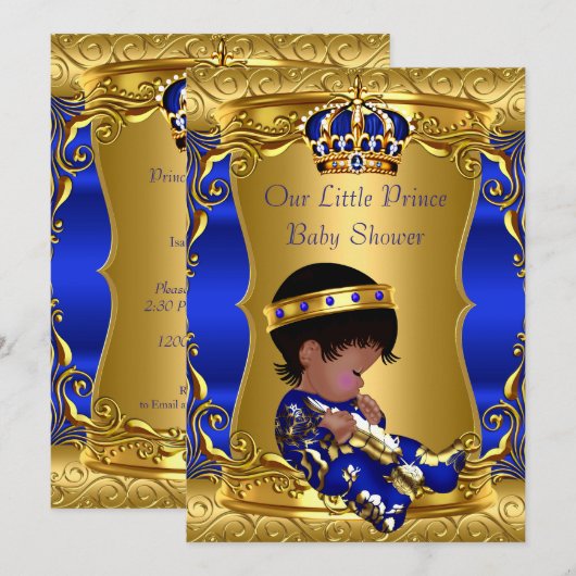 Prince Baby shower Boy Blue Gold African American Kaart (Voorkant / Achterkant)