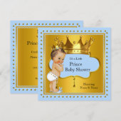 Prince Baby shower Boy Blue Gold Crown Brunette Kaart (Voorkant / Achterkant)