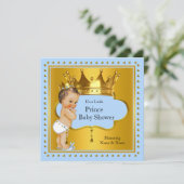 Prince Baby shower Boy Blue Gold Crown Brunette Kaart (Staand voorkant)