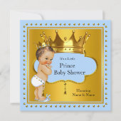 Prince Baby shower Boy Blue Gold Crown Brunette Kaart (Voorkant)