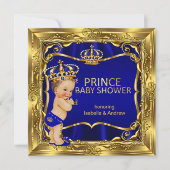 Prince Baby shower Boy Blue Gold Kaart (Voorkant)