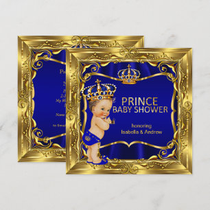 Prince Baby shower Boy Blue  Gold Kaart
