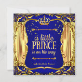 Prince Baby shower Boy Blue Gold Uitnodiging (Voorkant)