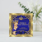 Prince Baby shower Boy Blue Gold Uitnodiging (Staand voorkant)