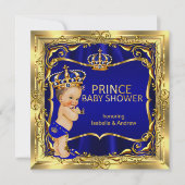 Prince Baby shower Boy Blue Gold Uitnodiging (Voorkant)