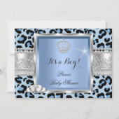 Prince Baby shower Boy Blue Gray Leopard Kaart (Voorkant)