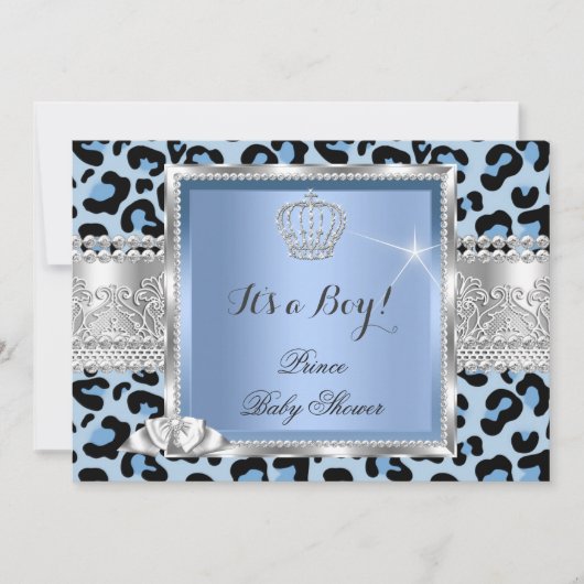 Prince Baby shower Boy Blue Gray Leopard Kaart (Voorkant)