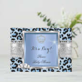 Prince Baby shower Boy Blue Gray Leopard Kaart (Staand voorkant)