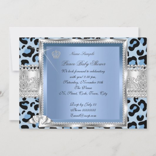 Prince Baby shower Boy Blue Gray Leopard Kaart (Achterkant)