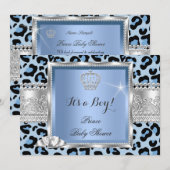 Prince Baby shower Boy Blue Gray Leopard Kaart (Voorkant / Achterkant)