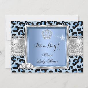 Prince Baby shower Boy Blue Gray Leopard Kaart
