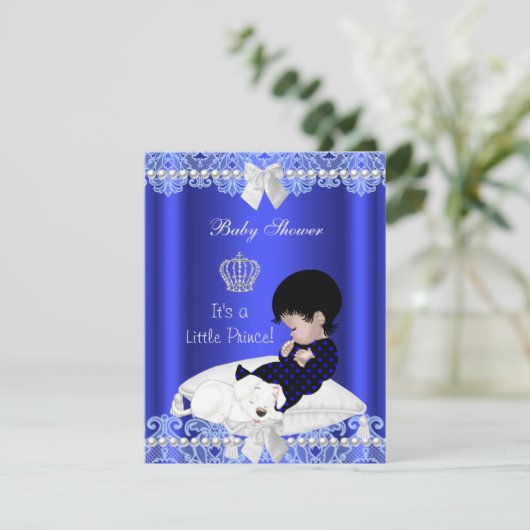 Prince Baby shower Boy Blue Lace Puppy Kaart (Staand voorkant)