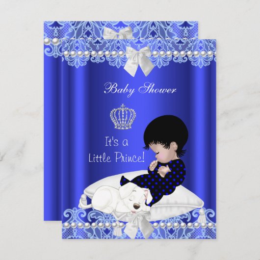 Prince Baby shower Boy Blue Lace Puppy Kaart (Voorkant / Achterkant)