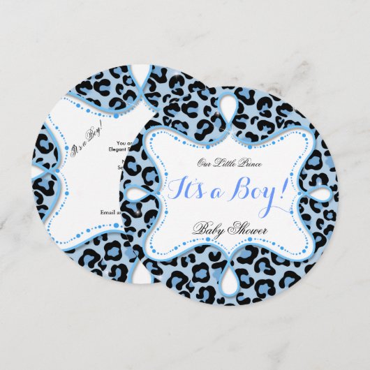 Prince Baby shower Boy Blue Leopard Kaart (Voorkant / Achterkant)