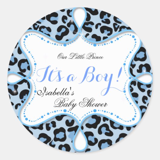 Prince Baby shower Boy Blue Leopard Ronde Sticker (Voorkant)