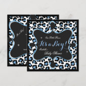 Prince Baby shower Boy Blue White Leopard 2s Kaart (Voorkant / Achterkant)