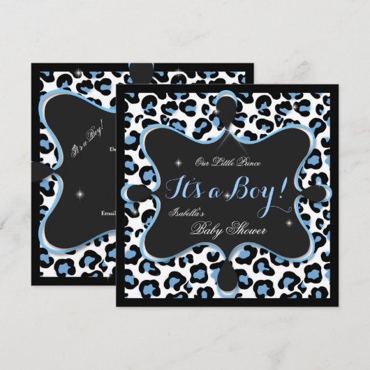 Prince Baby shower Boy Blue White Leopard 2s Kaart (Voorkant / Achterkant)