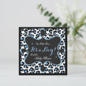 Prince Baby shower Boy Blue White Leopard 2s Kaart (Staand voorkant)