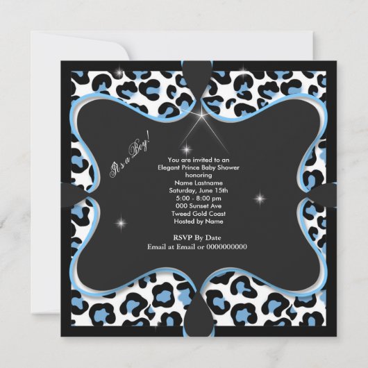 Prince Baby shower Boy Blue White Leopard 2s Kaart (Achterkant)