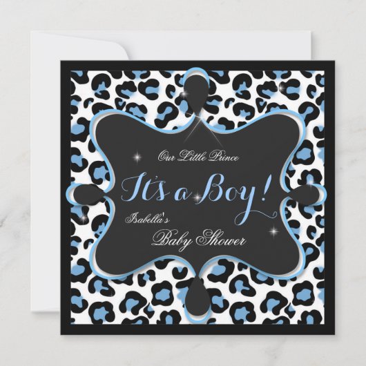 Prince Baby shower Boy Blue White Leopard 2s Kaart (Voorkant)