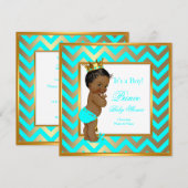 Prince Baby shower Boy Gold Blauwgroen Blue Ethnic Kaart (Voorkant / Achterkant)