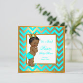 Prince Baby shower Boy Gold Blauwgroen Blue Ethnic Kaart (Staand voorkant)
