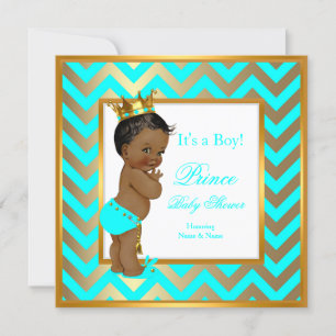 Prince Baby shower Boy Gold Blauwgroen Blue Ethnic Kaart