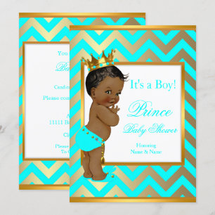 Prince Baby shower Boy Gold Blauwgroen Blue Ethnic Kaart