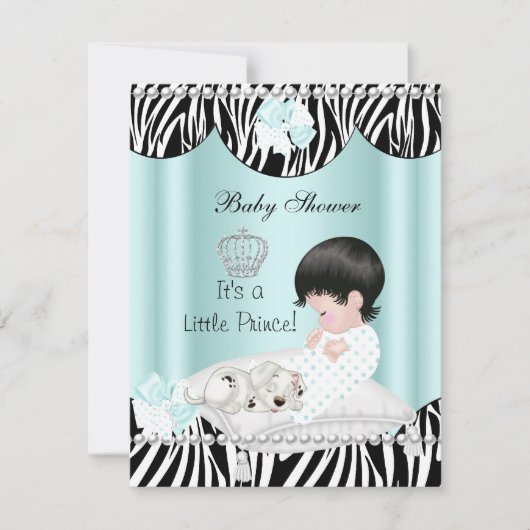 Prince Baby shower Boy Mint Blauwgroen Blue Zebra Kaart (Voorkant)