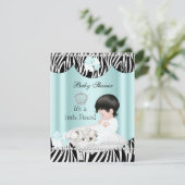 Prince Baby shower Boy Mint Blauwgroen Blue Zebra Kaart (Staand voorkant)