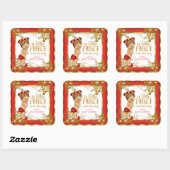 Prince Baby shower Boy Red Gold White Brunette Vierkante Sticker (Vel)