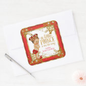 Prince Baby shower Boy Red Gold White Brunette Vierkante Sticker (Envelop)