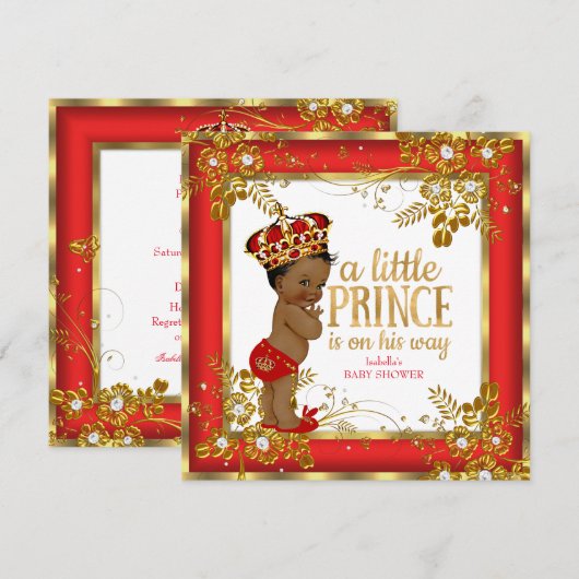 Prince Baby shower Boy Red Gold White Ethnic Kaart (Voorkant / Achterkant)