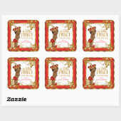 Prince Baby shower Boy Red Gold White Ethnic Vierkante Sticker (Vel)