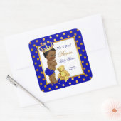 Prince Baby shower Boy Royal Blue Ethnic Vierkante Sticker (Envelop)