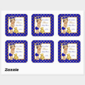 Prince Baby shower Boy Royal Blue Gold Brunette Vierkante Sticker (Vel)