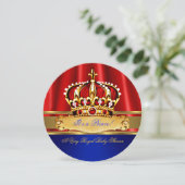Prince Baby shower Boy Royal Blue Gold Crown 2 Kaart (Staand voorkant)