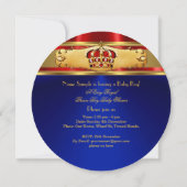 Prince Baby shower Boy Royal Blue Gold Crown 2 Kaart (Achterkant)