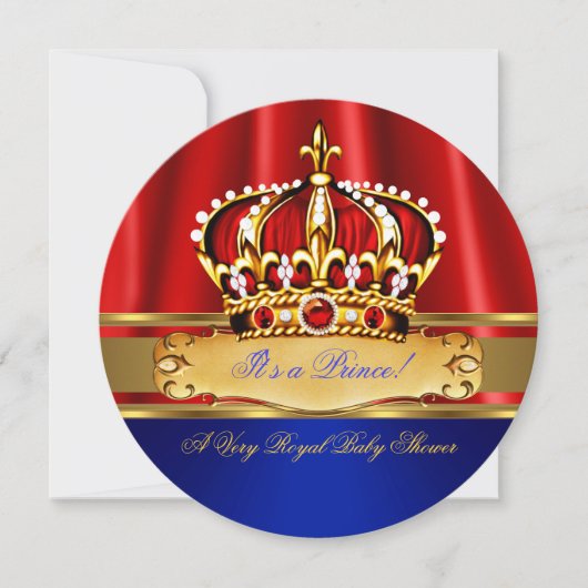 Prince Baby shower Boy Royal Blue Gold Crown 2 Kaart (Voorkant)