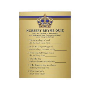 Prince Baby shower Games Prince Nursery Rhyme Quiz Notitieblok